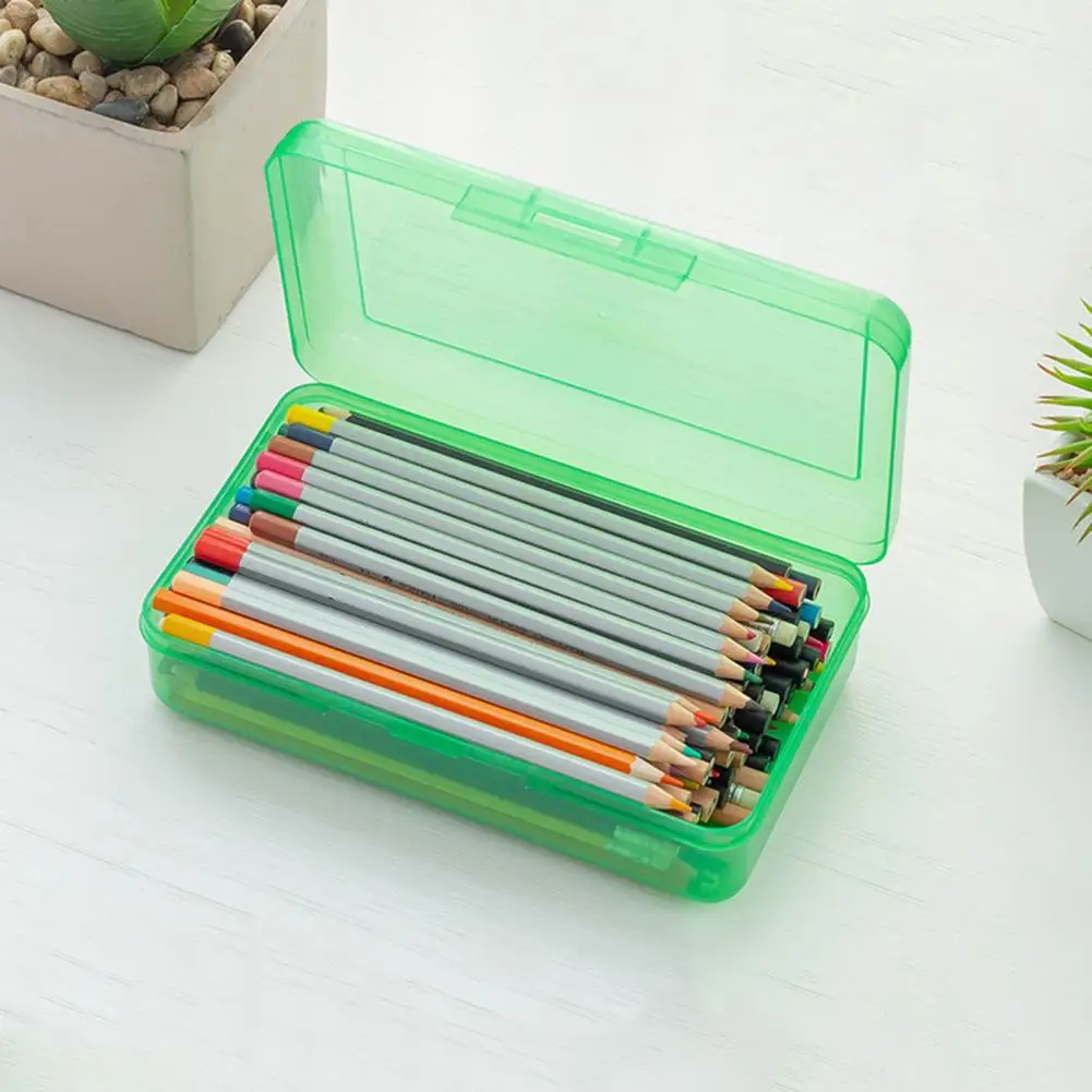 1Pc Clear Candy Color Pencil Case Box Transparent Plastic Pen Box