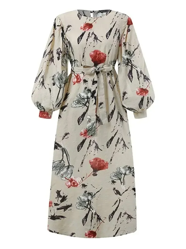 Hijab Muslim Dress Abaya Dubai Turkey Puff Sleeve Floral Print African Long Dresses for Women Party Islamic Kaftan Robe Vestidos