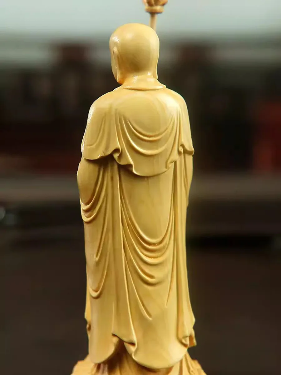 Wooden Carving Art of Buddha Statue in Living Room of Tibetan Ksitigarbha Bodhisattva, Ornament Figurine, Enshrine and Worship