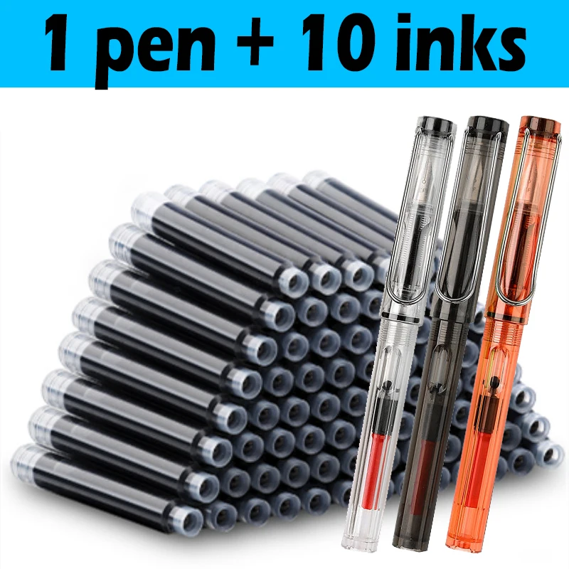 11Pcs Transparent Pen Set School Student Pens Replacable Ink Set Black/Blue/Red ink 0.38 mm Office Writing Supplies Stationery