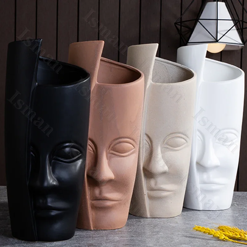 Nordic Human Face Ceramic Vase Modern Decor Home Ikebana Lips Flower Vases Light Luxury Living Room Decoration Accessories 3