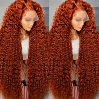 250 densité 350 Orange gingembre bouclés perruques de cheveux humains pour les femmes 13x6 Hd dentelle frontale vague profonde perruques brésilienne vague d'eau couleur perruque 1