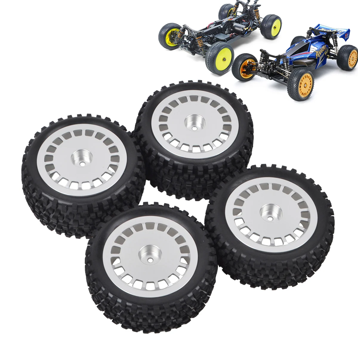 1/10 Buggy Tire w/Alu Dish Wheels for Tamiya TRF501X DB01 Plasma Edge TT02B  DT03 TD4 TD2 DT02 DF02 DF03 Dark Impact DB02 4WD Car