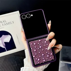 Luxury Glitter 3D Pearl Teardrop Mobile Phone Case - Candy Color Protective Back Cover - Galaxy Z Flip5 (PURPLE)