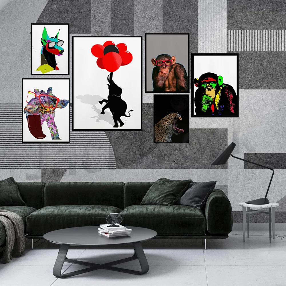 

Tiger digital poster,thinking Monkey art, chimp poster, Elephant art, wall art, animal poster home decor