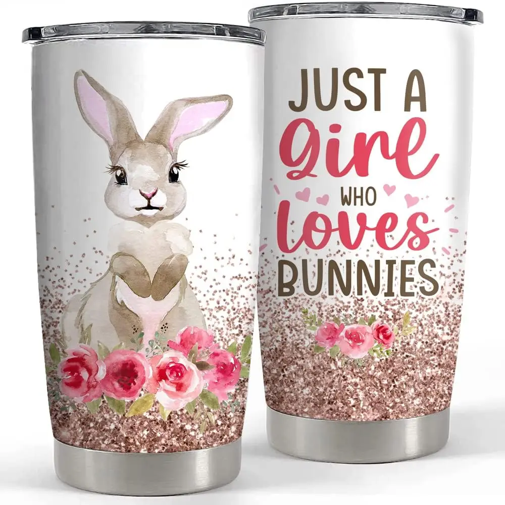 

Rabbit Coffee Tumbler Bunny Travel Mug with Lid Cute Birthday Gifts for Teenage Girls Kids Easter Double Walled Insulated Cup