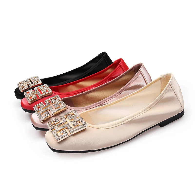 Women loafers rhinestones buckle flats ballet shoes women slip on shallow mouth moccasins elegant women's loafers party leather ballerina