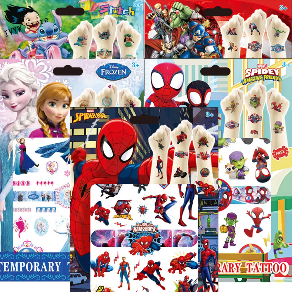 Disney Kids Fake Tattoo Sticker Toy Frozen Avengers Stitch Spiderman Cartoon Arms DIY Art Body Temporary Tattoos Children Gift