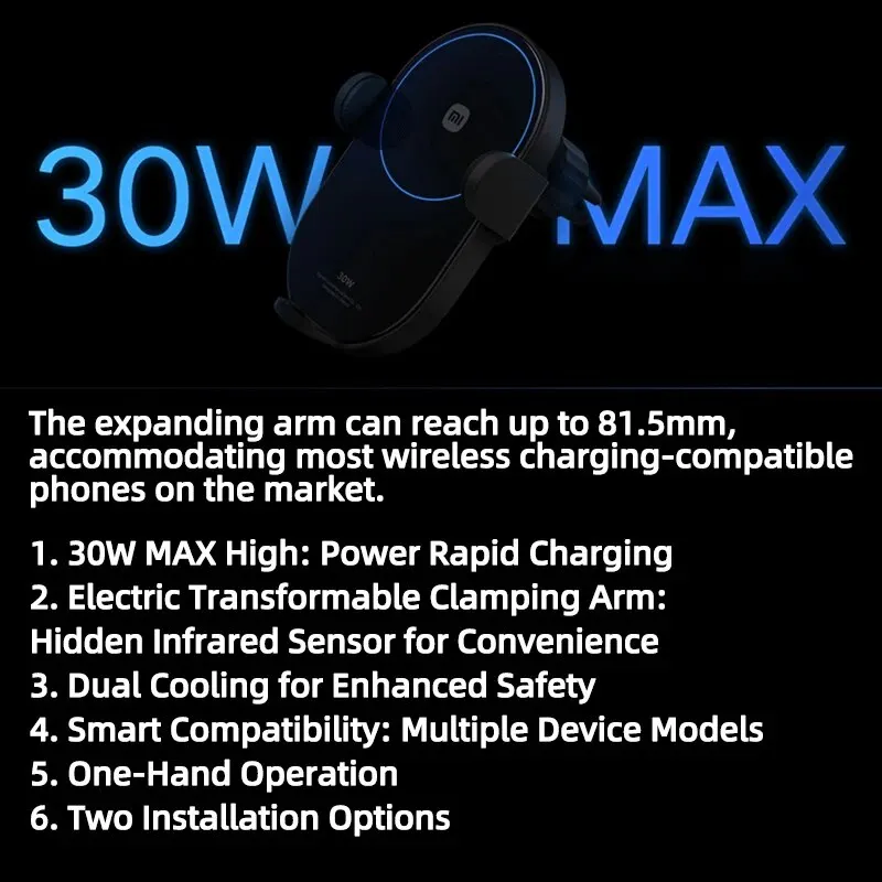Originele Xiaomi 30W Max Draadloze Autolader Auto Snel Opladen Ondersteuning Power-Off En Inductieve Uitbreiding Telefoonhouder