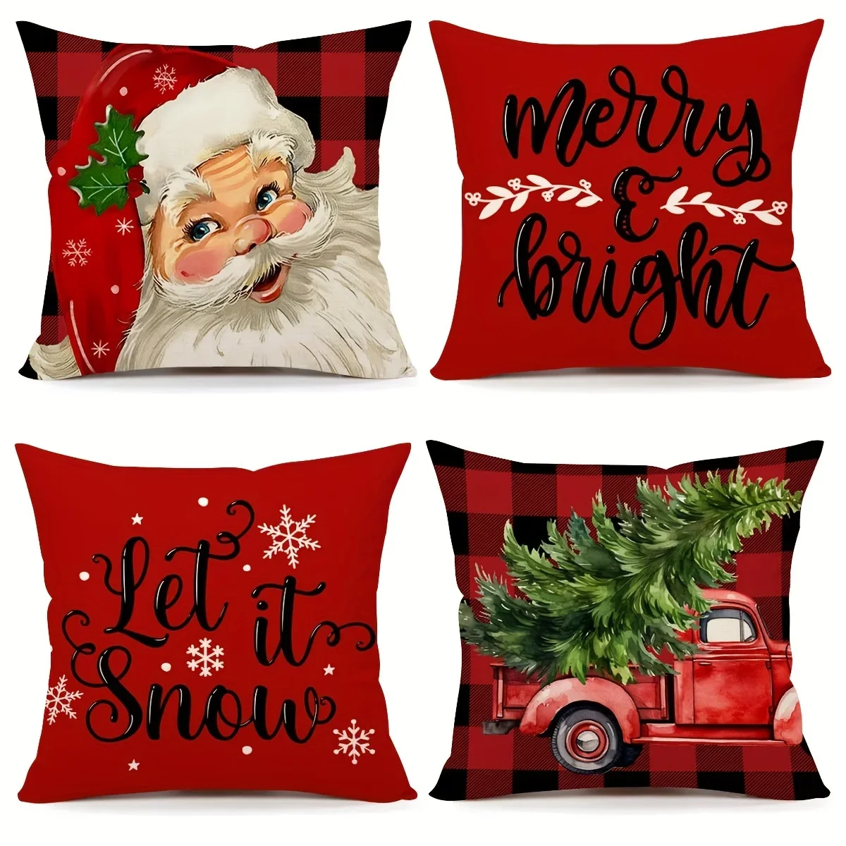 

Linen Mixed Weave Santa Claus Car Throw Pillow Cover Home Room Bedroom Decor Collectible Buildings Accessories