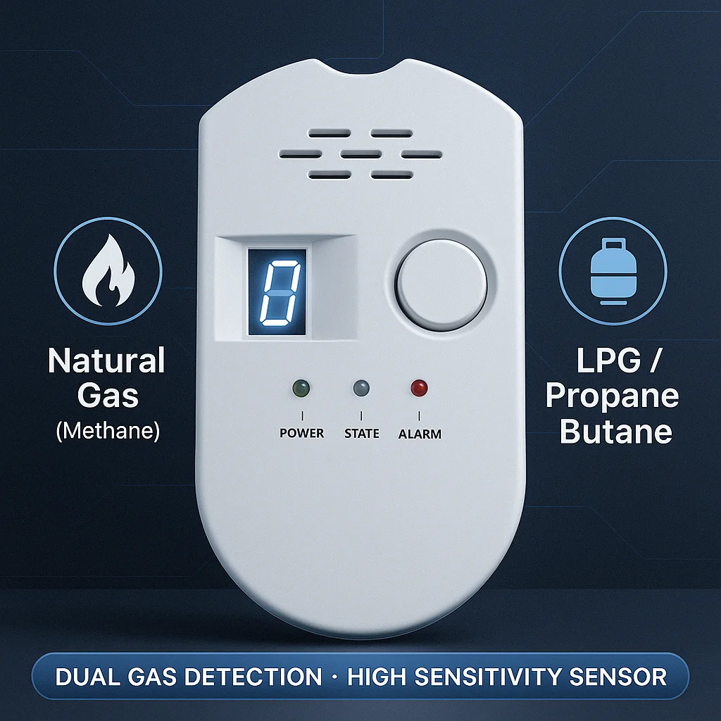 Smart Plug-In Gas Detector with Real-Time Display & 85dB Alarm