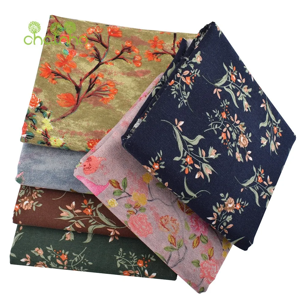 Chainho,Printed Cotton Linen Fabric,DIY Quilting & Sewing Material,Patchwork Cloth,Floral Series,For Dress,Cushion,Bag,CL33
