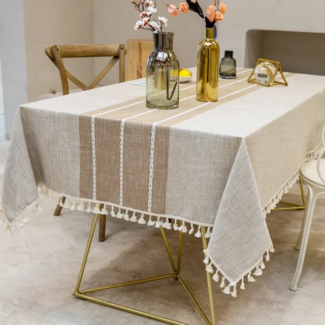 Battilo Linen Tablecloth Rectangular Tables Cloth With Tassel Waterproof Coffee Desks Cover for Dining Table Wedding Decor 3