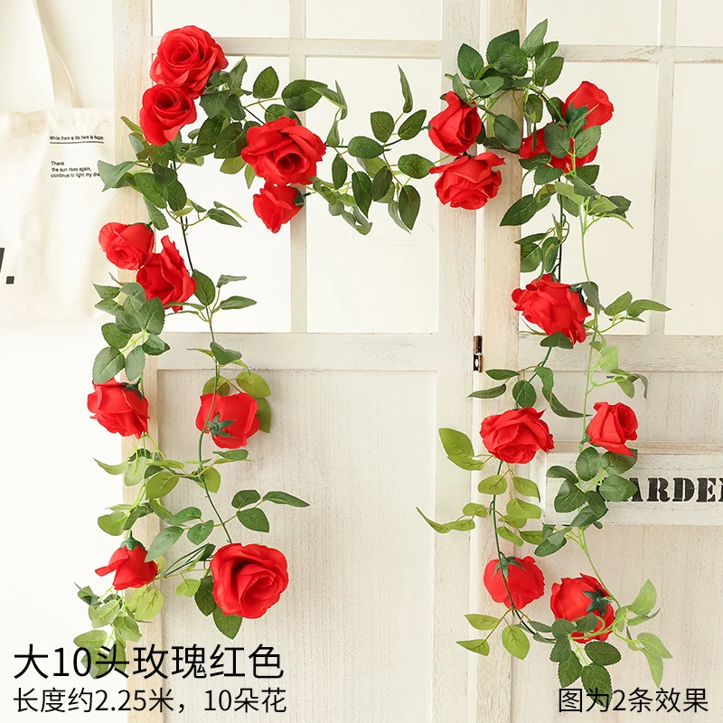 Wedding Decoration Silk Artificial Rose Vine Han 1.8m Rose Artificial Flower Vine For Wedding Garland White Pink Home Room