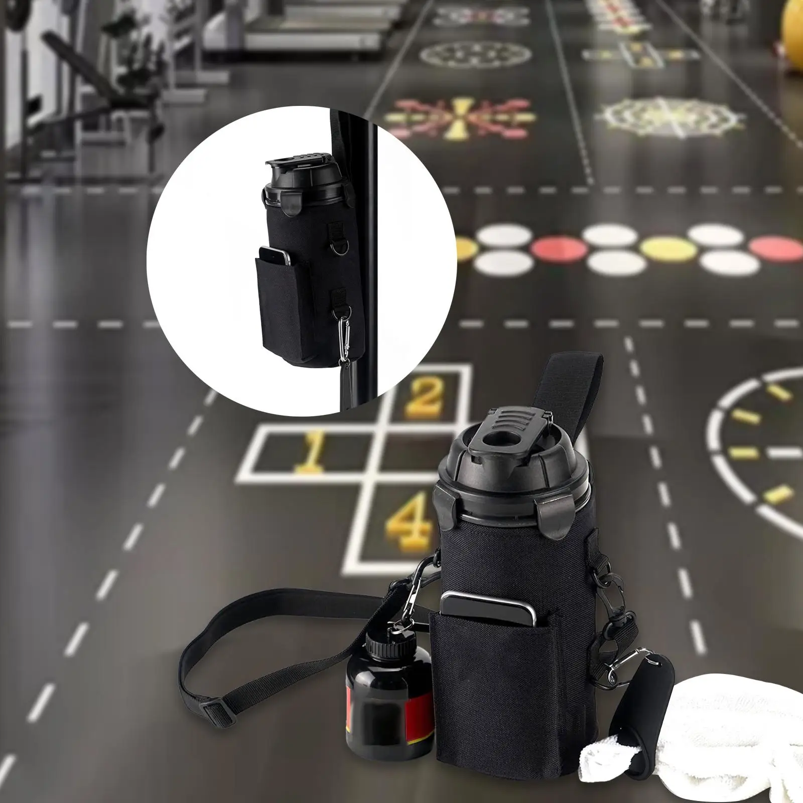 Porta Borraccia Magnetica RODA Per Palestra | Con Tracolla Regolabile | Per Bottiglie Fino A 1.5kg | Nero