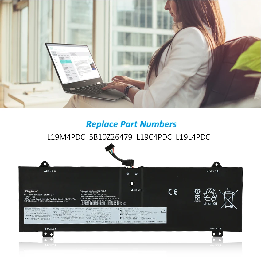 Bateria do Portátil Lenovo Ideapad Yoga 714itl5 7-15itl5 Série 5b10z26482 L19l4pdc 15.36v 4622mah Ferramentas Gratuitas Kingsener-l19c4pdc - Imagem 5