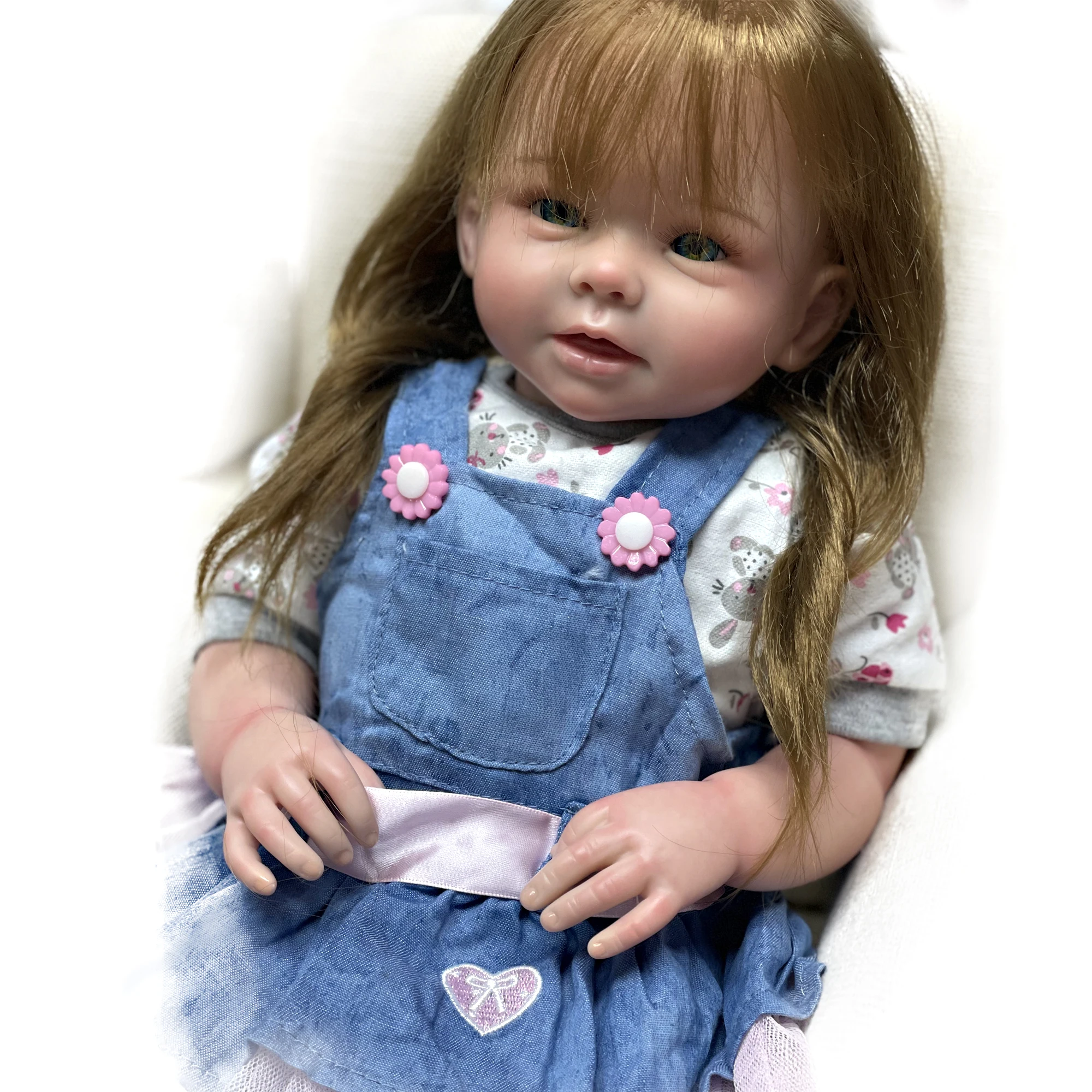 

Bebe Reborn 20" Handmade Rooted Long Hair Lifelike Real Bebe Reborn High Painted Soft Vinyl Reborn Dolls Boneca Bebê Reborn