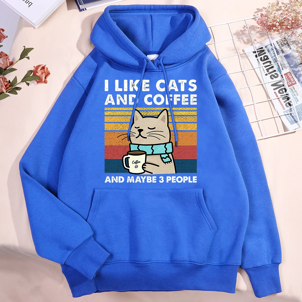 I Like Cats And Coffee Hoodies For Men Women Fashion Crewneck Clothes Loose Fleece New Hoodies Street Pullover Man Sweatshirt