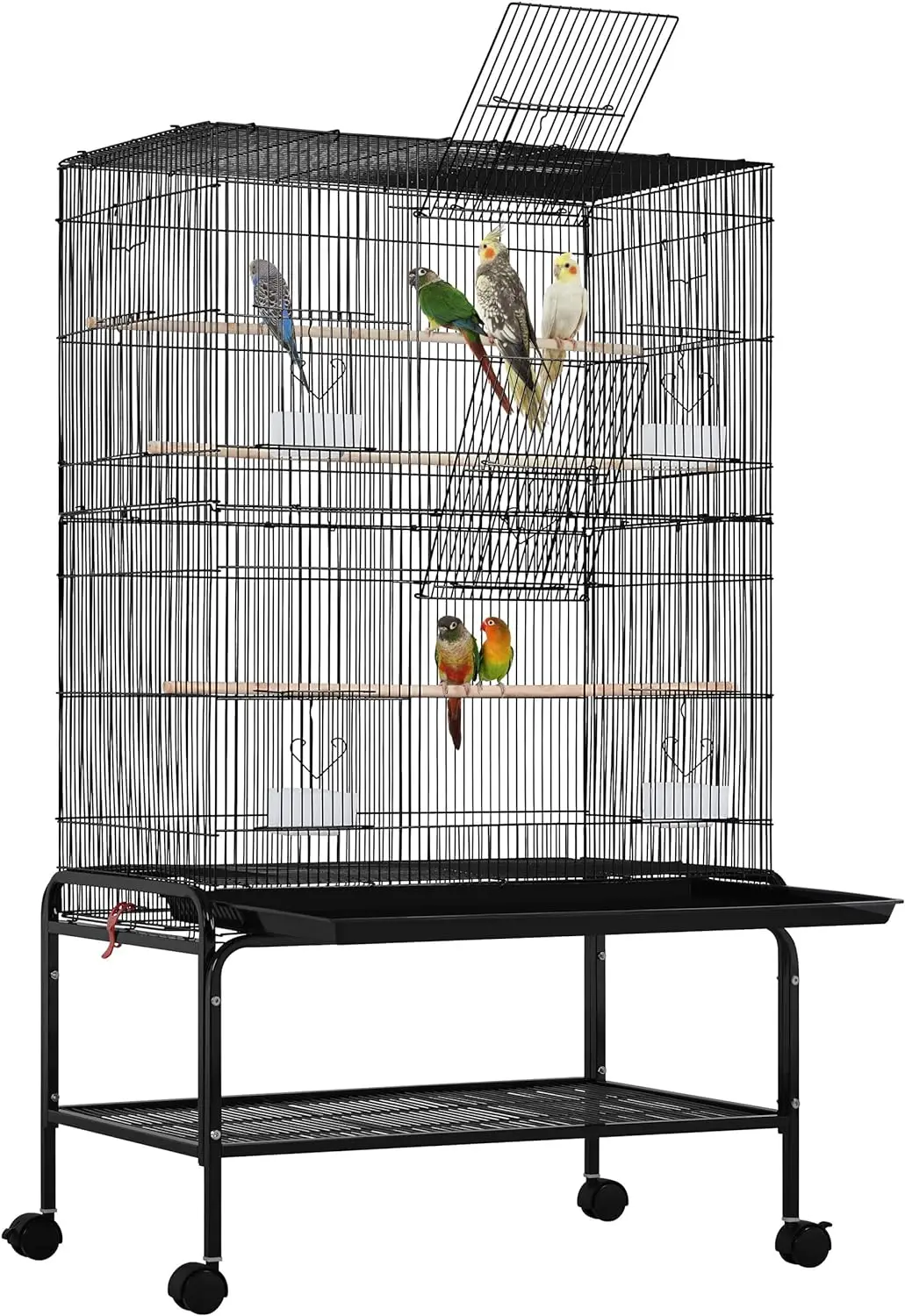 

53'' Large Bird Cage Budgie Cage for Parakeets Cockatiels Conures Lovebirds Parrots with Rolling Stand, Black
