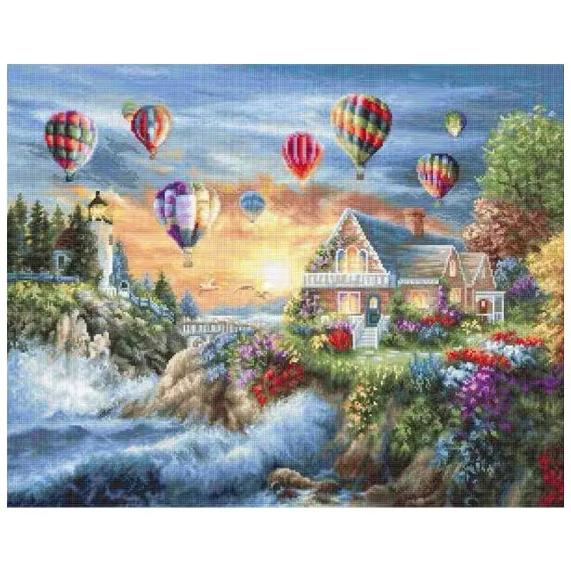 

Sunset and Hot Air Balloon Patterns Counted Cross Stitch Set Handmade 11CT 14CT 16CT 18CT Cross Stitch Kit Embroidery Needlework