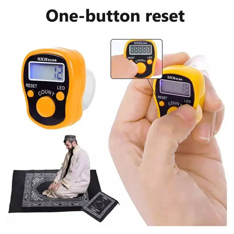 Hand Tally Counter, Electronic Counter 1~10PCS Finger Counter W/ Compass Islamic Tasbih Bead 5 Digital LED Electronic Handheld Tally Counter Clicker Ring