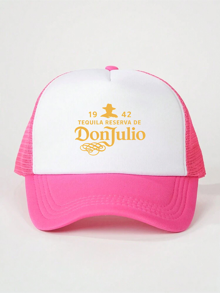 1 Don Julio printed pink baseball cap - Western style sun hat with orange logo, comfortable and breathable neutral truck cap, ca