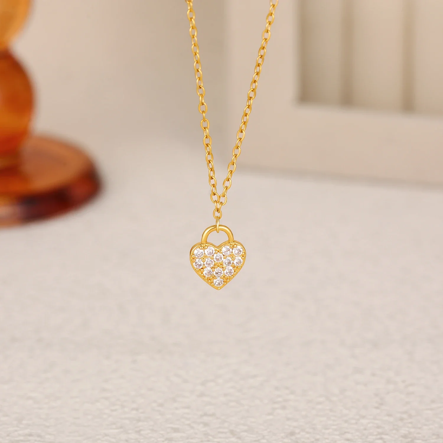 Elegant Mini Lock Love Heart Pendant Neckalce Collarbone Chain Choker Stainless Steel Waterproof Fashion Jewelry Holiday Gift