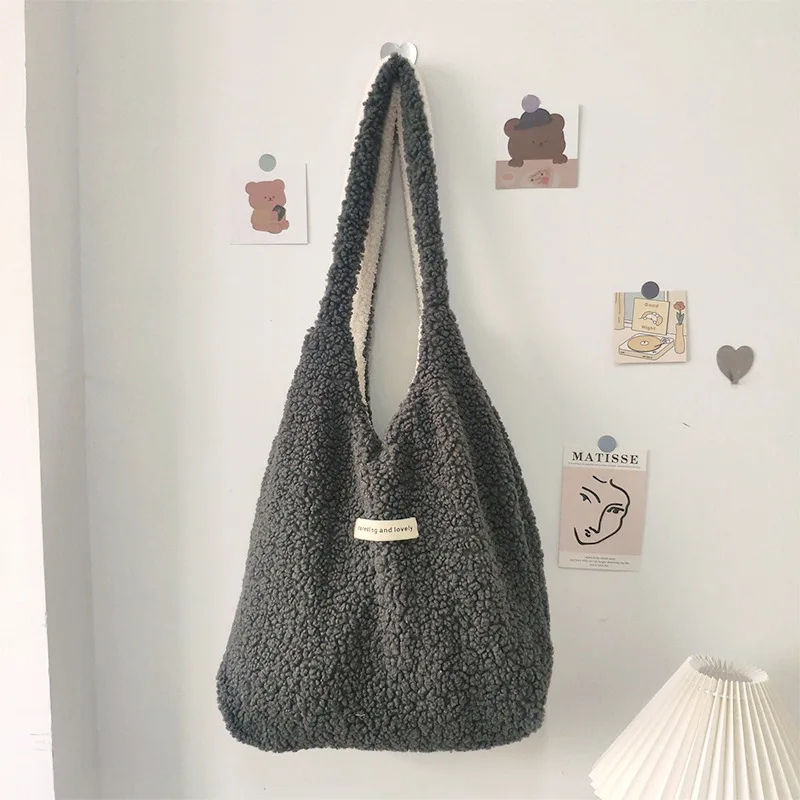 Youda Ladies Korean Version Fashion Plush Shoulder Bage Large Casual Reversible Capacity Shopper Corduroy Tote Bags for Women