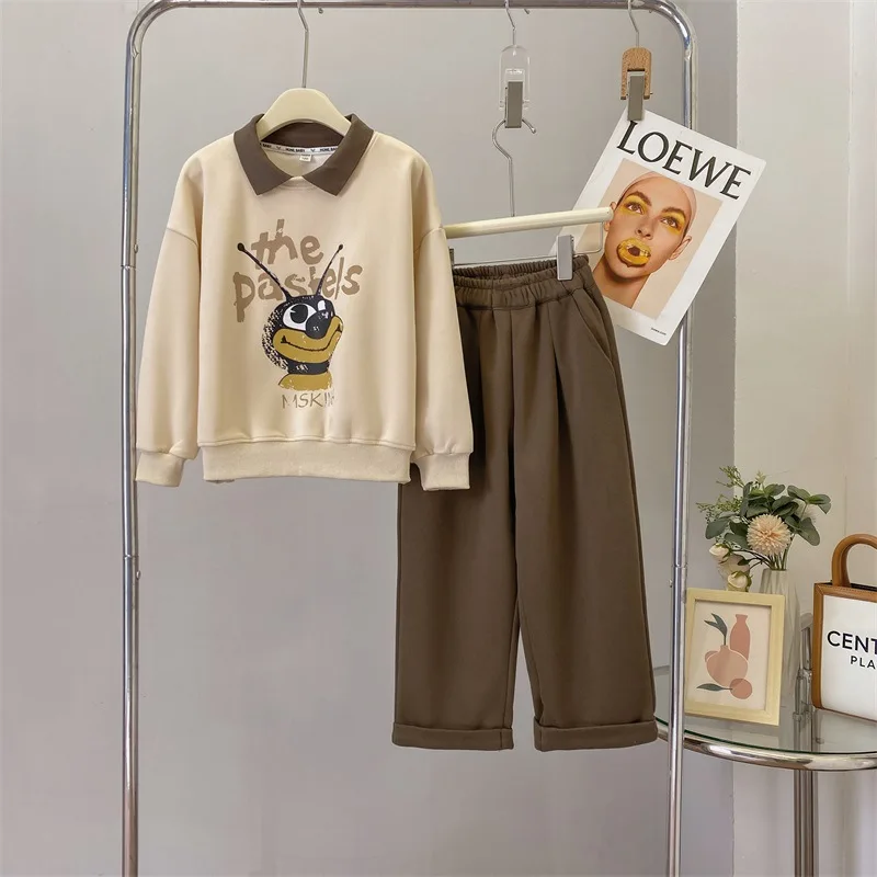 

2024 winter spring teenager kids girl Clothes bee Hoodie tracksuit sweater T Shirt + straight pant child set 8 9 10 11 12 Year