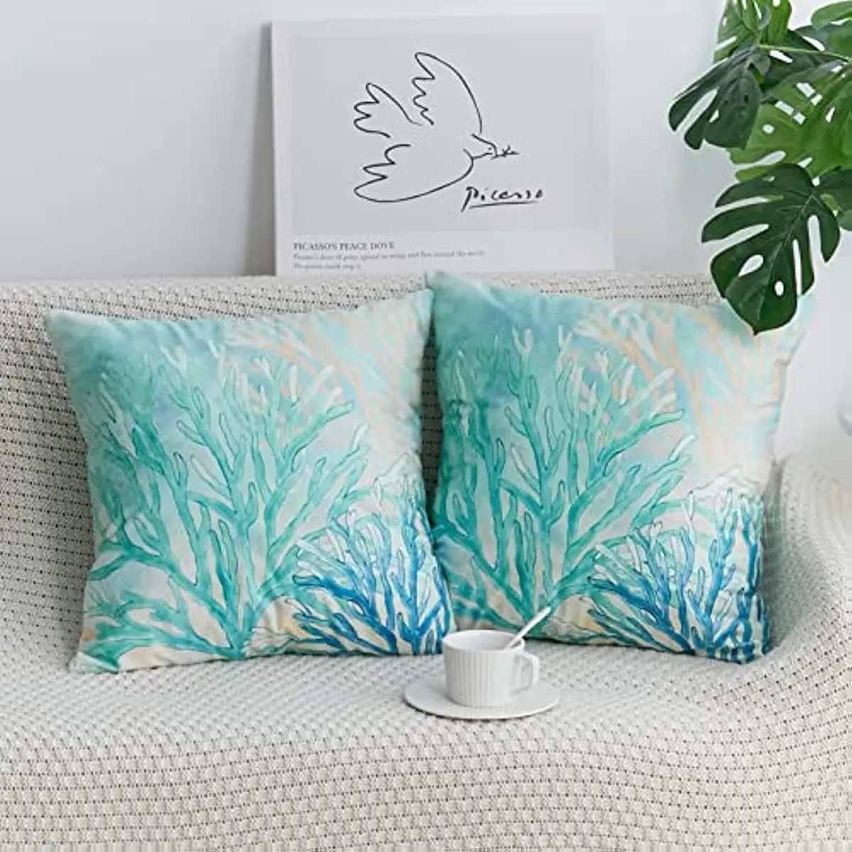 Nautical Coastal Throw Pillow Covers 18x18 Set of 2 Beach Theme Blue  Seashell Coral Starfish Pillow Cover Cotton Summer Couch Pillow Cases  Outdoor