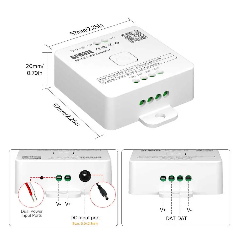 SP637E SPI CCT Led Controller APP Controls Adjustable Color Temperature And Brightness DC5-24V