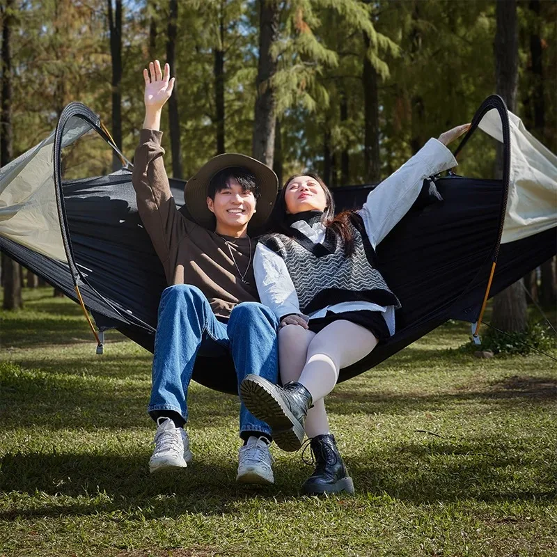 Outdoor Anti-Rollover Hammock, Sunshade and Mosquito Proof, Single and Double Camping Hammock with Mosquito Net 5