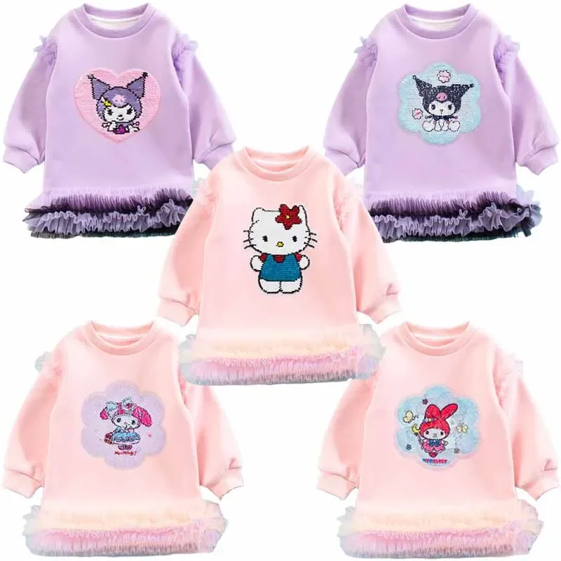 

Sanrios Kuromi My Melody HelloKittys аниме мультфильм милое платье для девочек детская одежда осень зима толстый свитер юбка