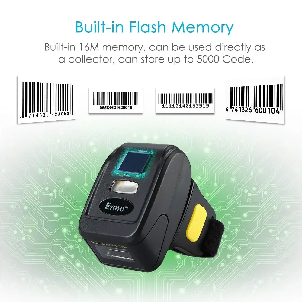 Eyoyo 2D Wearable Ring Barcode Scanner Mini Portable 3-in-1 USB Wired 2.4G Wireless Bluetooth finger scanner iPad iPhone PC