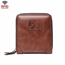 

Genuine Leather Men Wallets Premium Product Real Cowhide Wallets for Man Short Black Walet RFID Blocking Zipper Pocket Men bag