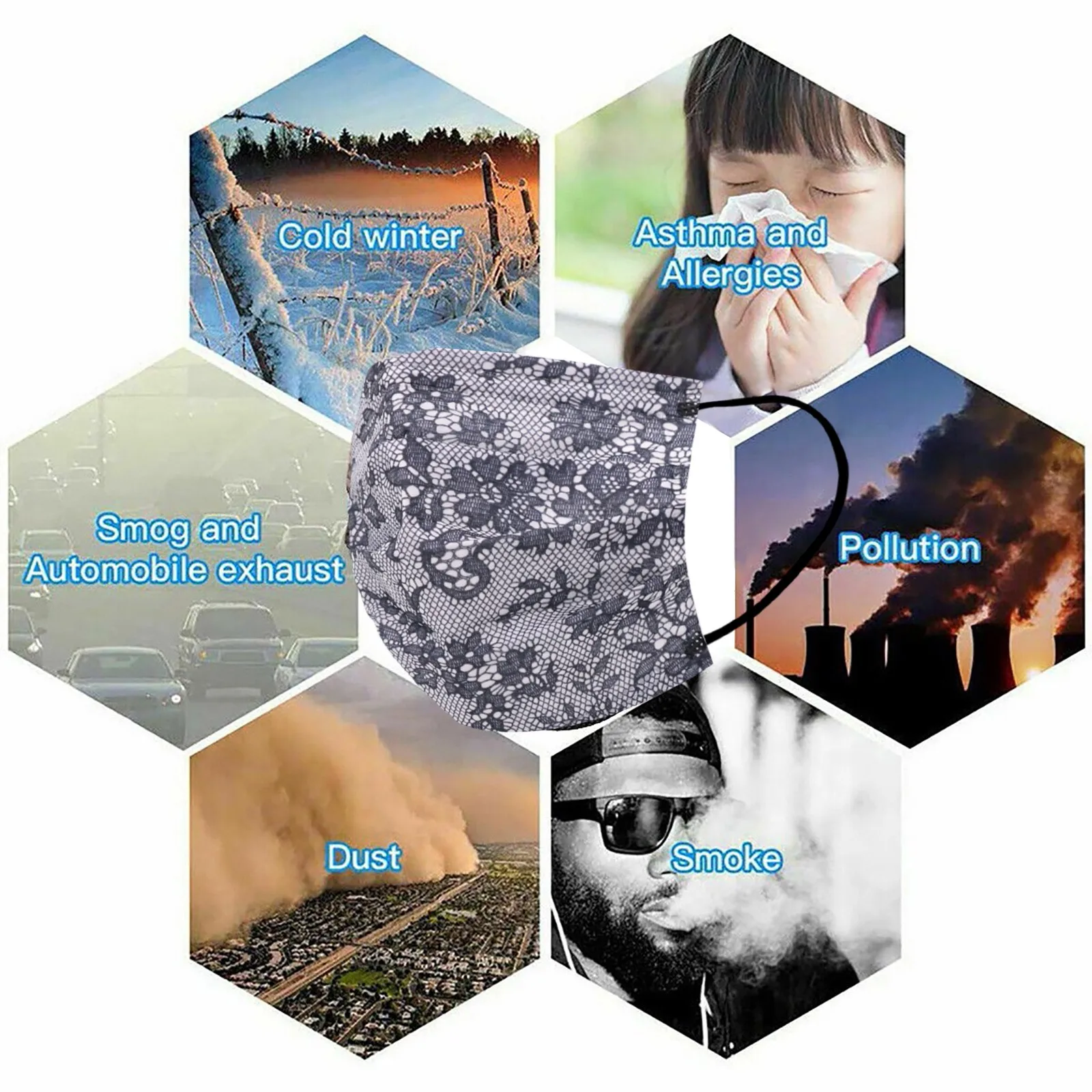50pc Adult Fashion Lace Disposable Protection 3 Layer Breathable Face Mask Outdoor Dust-Proof Face Protective Mask Disposable