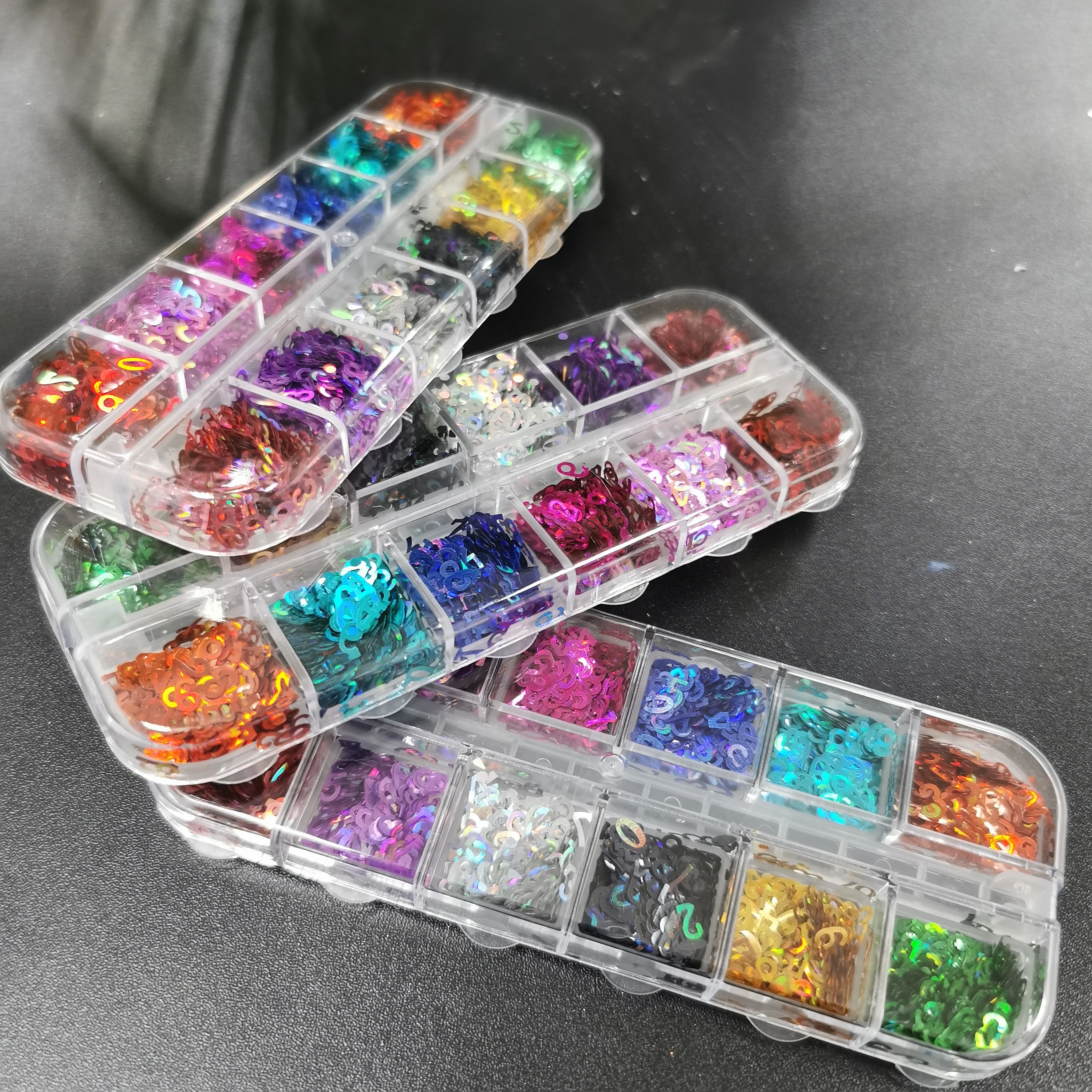 12Grids Holographic Glitter Letter Nail Sequins Paillette Epoxy Resin Filling Letter Sequins Y2K #0-#9 Number Manicure Flakes