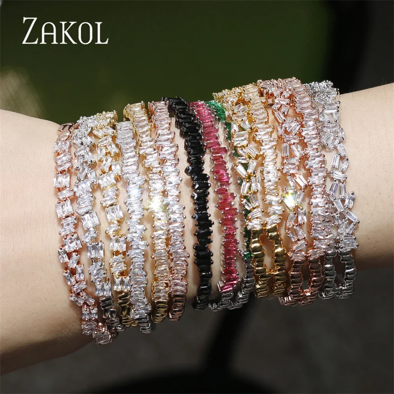 ZAKOL Fashion T Cubic Zirconia Cuff Bangles for Women Trendy Baguette Men Open Bracelet Bangle Geometry Girl Party Jewelry bangle bracelet zircon bracelet zirconia bangle