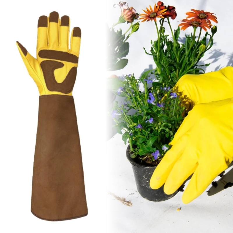 Long Gardening Gloves for Men and Women Leather Rose Pruning Gloves Breathable Durability with Thorn Proof Gauntlets 2