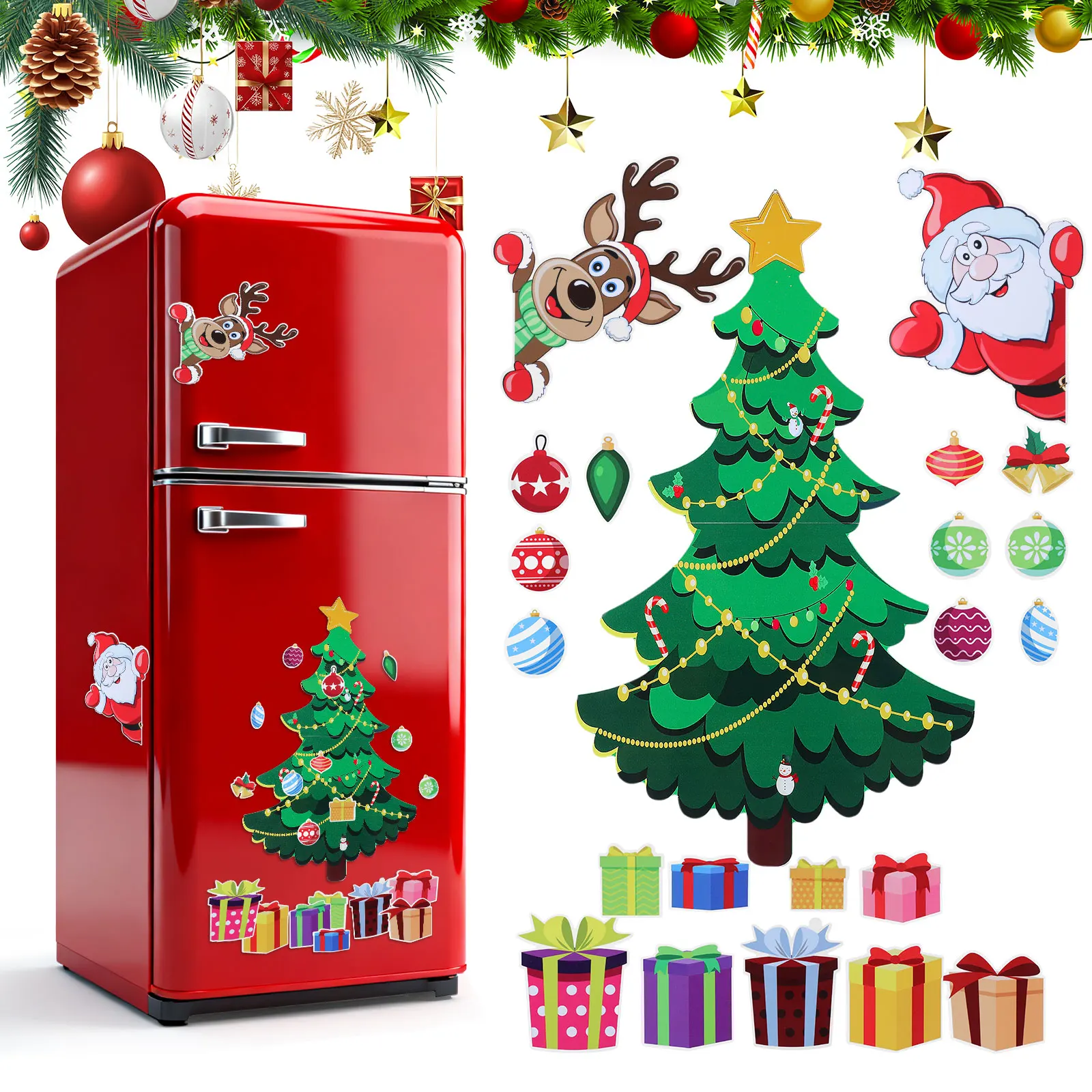 Christmas Tree Magnetic Fridge Magnets Holiday Home Kitchen Decor Xmas ...