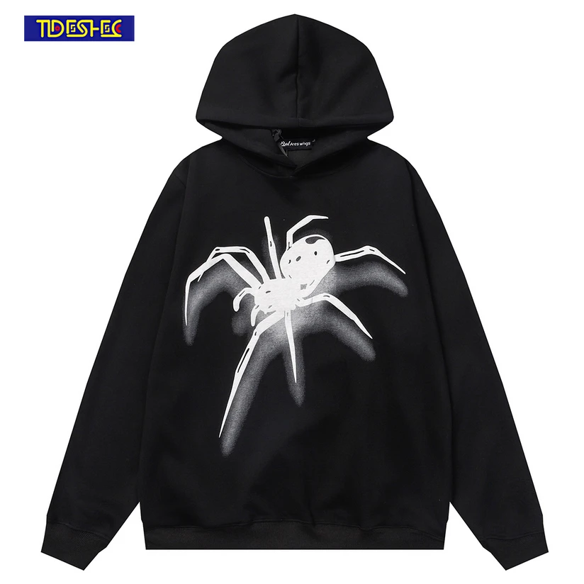 

Streetwear Harajuku Fashion Casual Loose Pullover Oversized Men Hoodie Y2K Hip Hop Spider Graphic Punk Gothic Hooded Sweatshirt