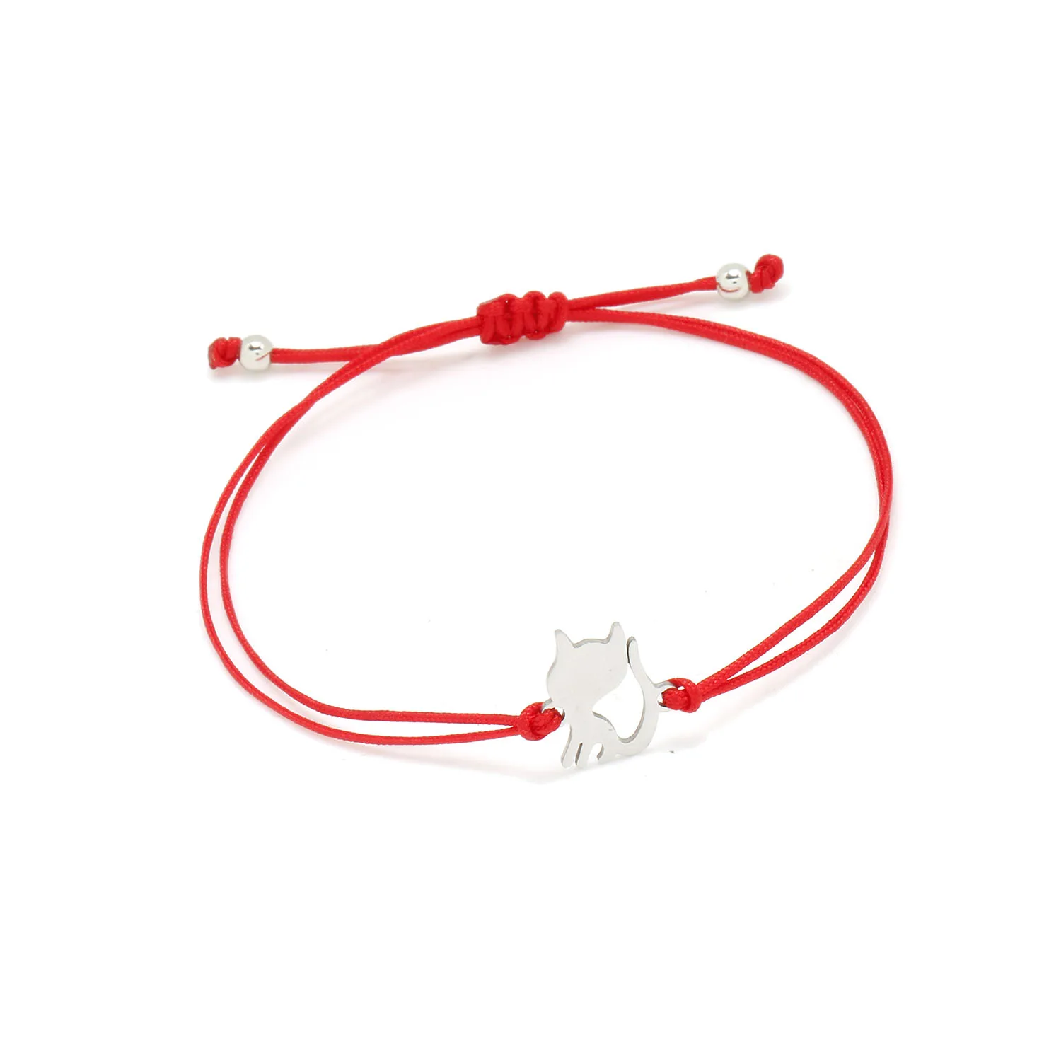 Gold-plated Stainless Steel Delicate Polished Cute Cat Charm Bracelet Women Fashion Red String - PeticaDeals
