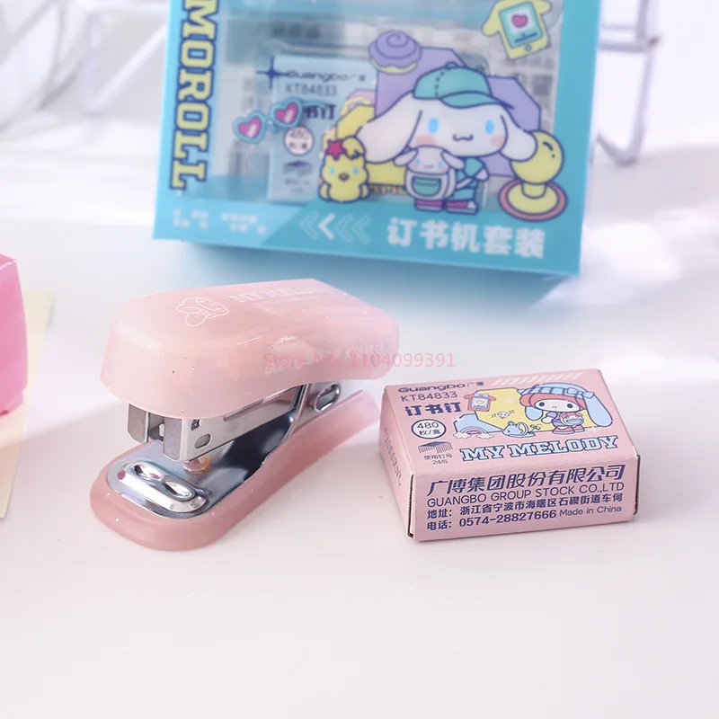 New Sanrio Kuromi Mini Stapler Set Cartoon High Beauty Student Practical Binding Stationery Office Supplies Hand Tools Gifts