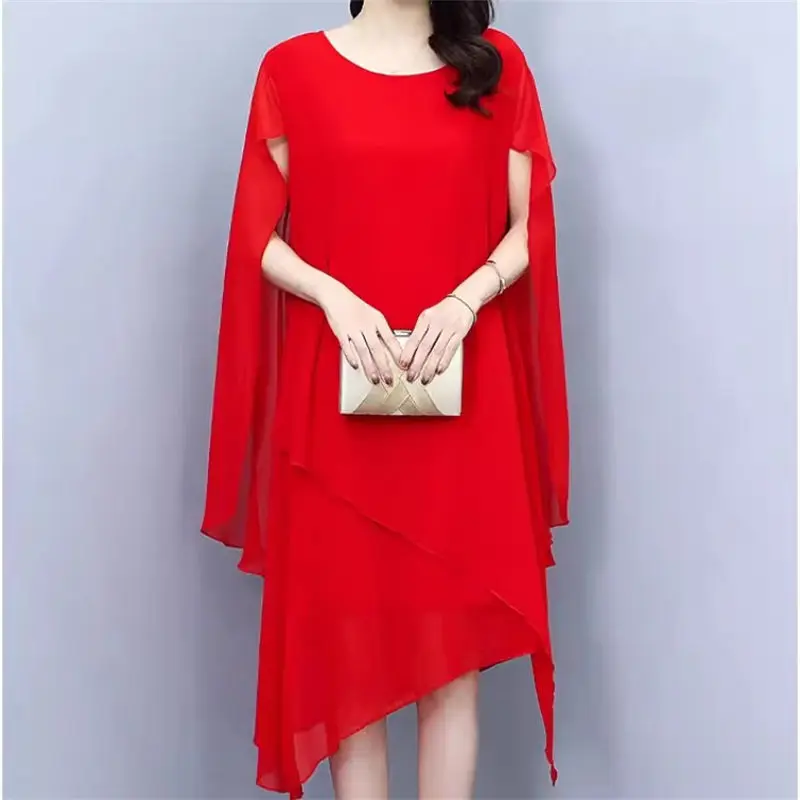 

2024 Summer New Women's Wear Cloak Dress Loose Large Size Fashion Irregular Chiffon Dress Beach Tunic K453