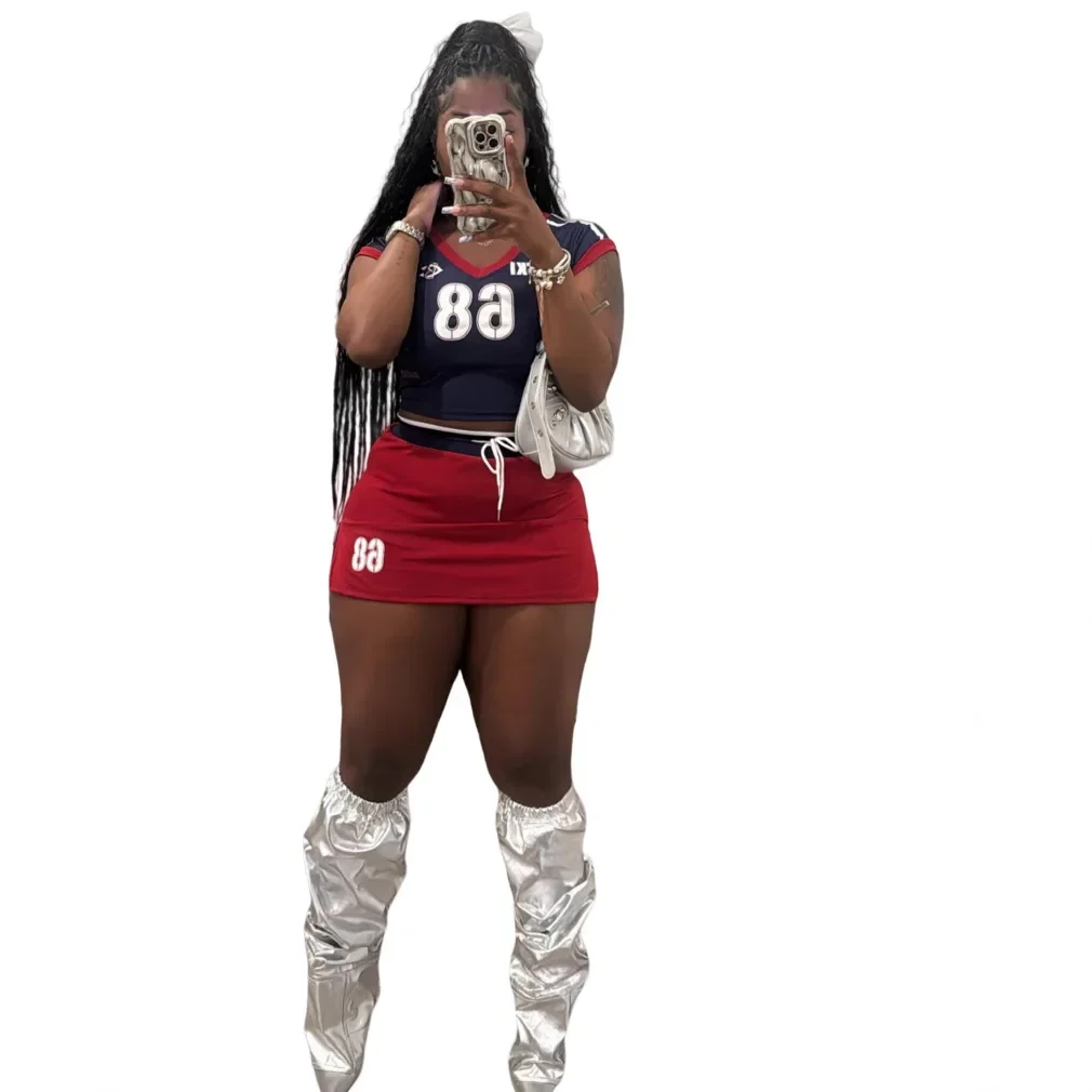 Active Wear Women 2 Piece Set Letter Print Short Sleeve Tops Shorts Skirt Outfits Spring Summer Sport Fitness Two Piece Sets