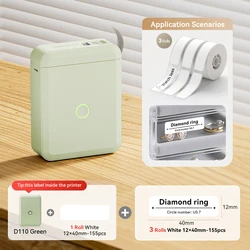 Portable Mini Thermal Label Printer - Wireless Inkless Sticker Machine (Green - 12x40 - 3 Rolls)