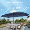 Double Sided Patio Umbrellas - 15ft Solar Lights LED Lighted Outdoor Extra Large Market Table Umbrella with Base Included, Overs 3
