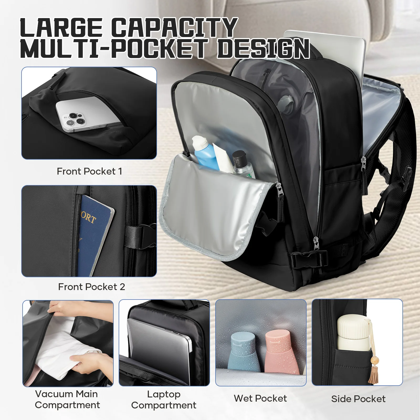 Easyjet Cabin Bag 45x36x20 Vacuum Travel Backpack, Hand Luggage Business Laptop Women Men Backpack Work Bag, Vacuum Storage Bags