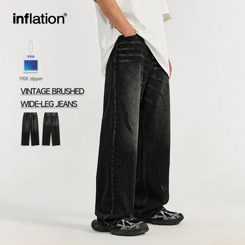 

INFLATION Retro Wide-Leg Jeans Streetwear Trendy Distressed Loose Fit Straight Pants Men