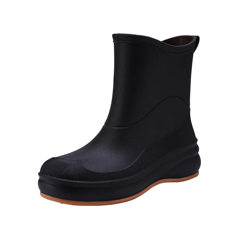 

New Women Fashion Mid-calf Rain Boots Female Short Slip-on Rainboots Outdoor PVC Water Shoes Wellies Boots Non-slip